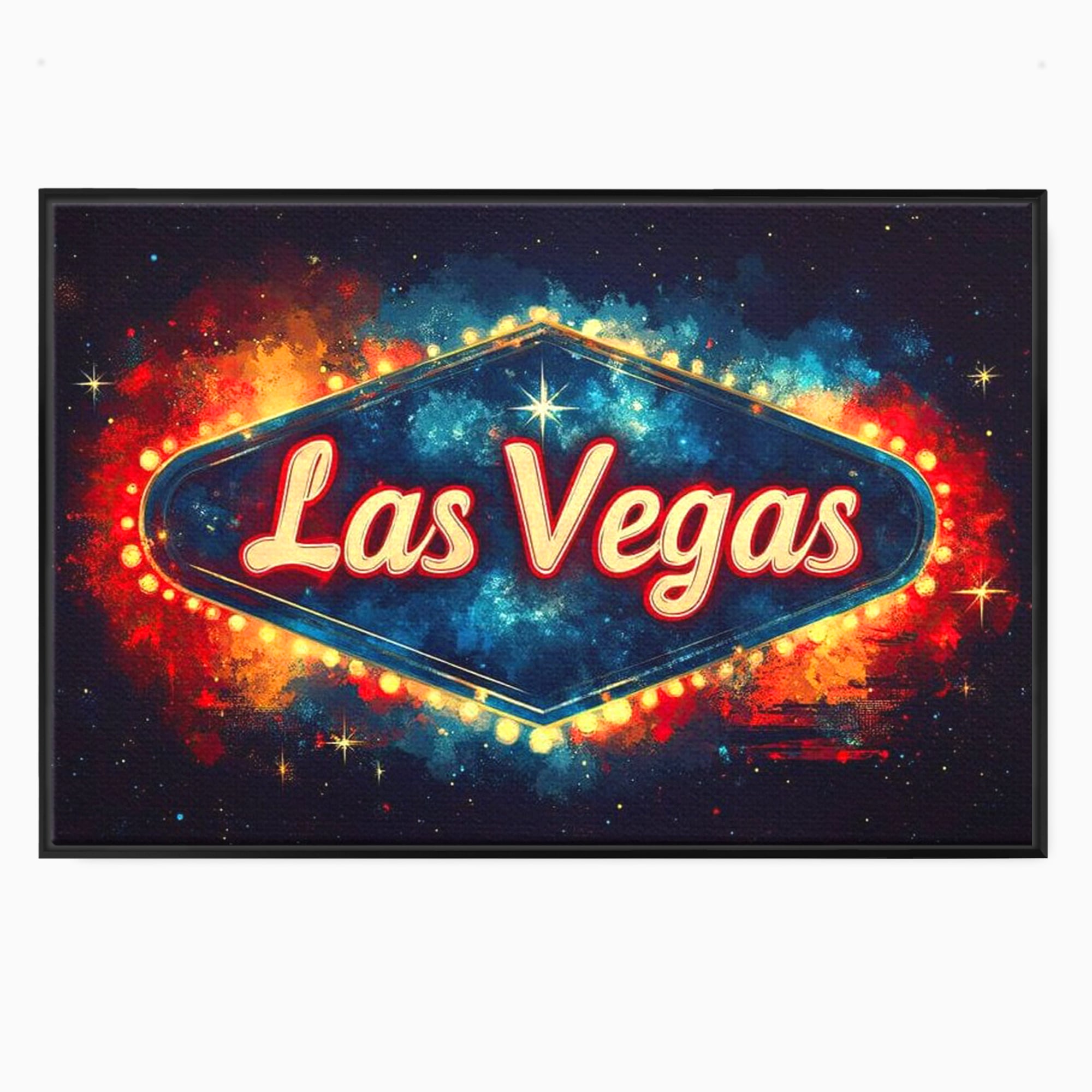 Tablou canvas cu tablou canvas cu semn neon las vegas, in rama de aluminiu negru